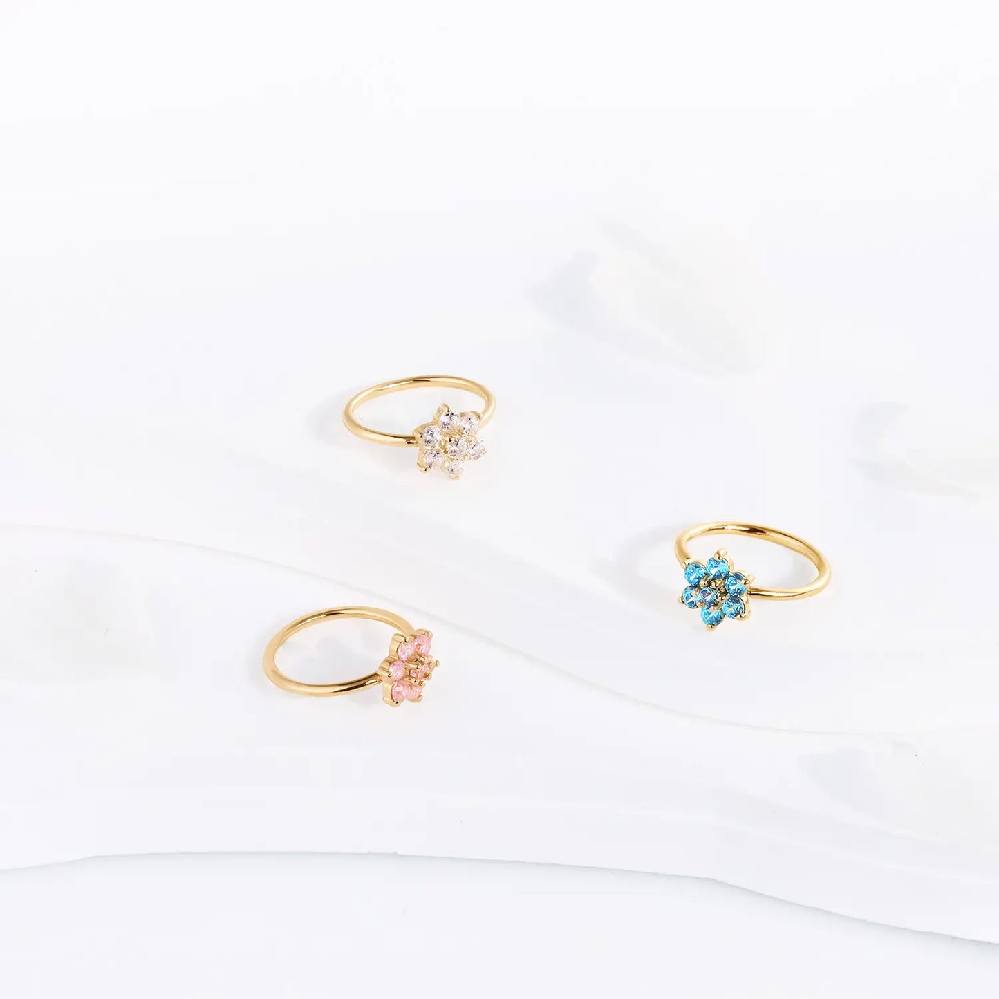Flower nose ring 14K gold nose piercing with diamond 20G cute nose hoop