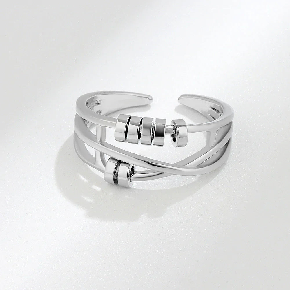 Fidget bead ring anti-stress sterling silver
