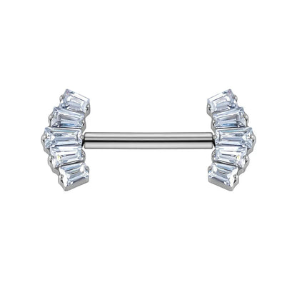Titanium threadless barbell with opal and baguette-cut CZ stones, RosaryMilano jewelry