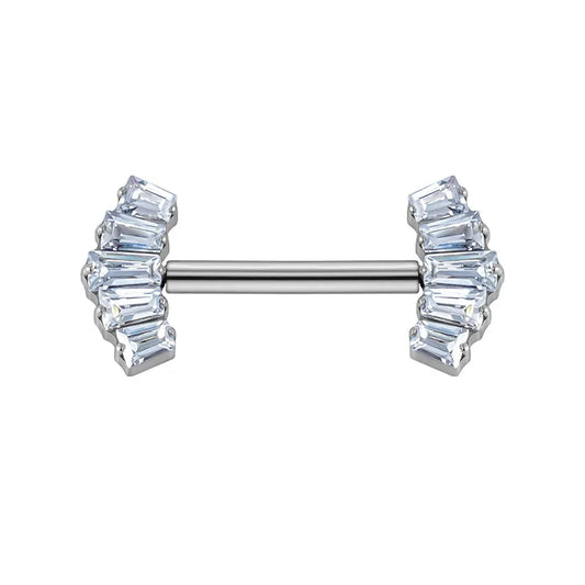 Titanium threadless barbell with opal and baguette-cut CZ stones, RosaryMilano jewelry