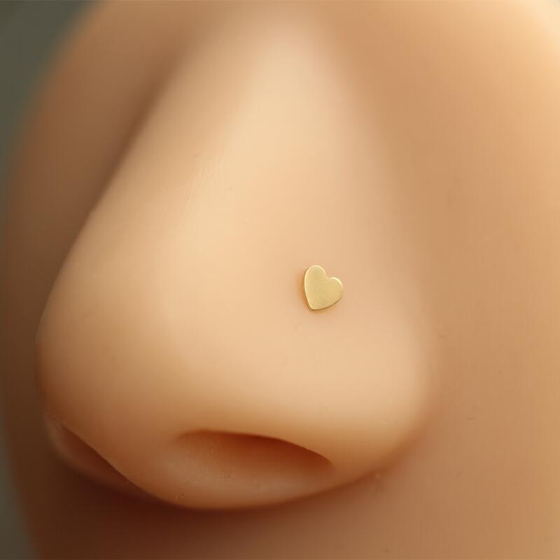14K gold heart nose stud L shaped
