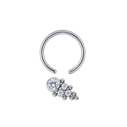 Titanium nipple ring with cluster of clear gemstones, high-quality jewelry from Rosary Milano