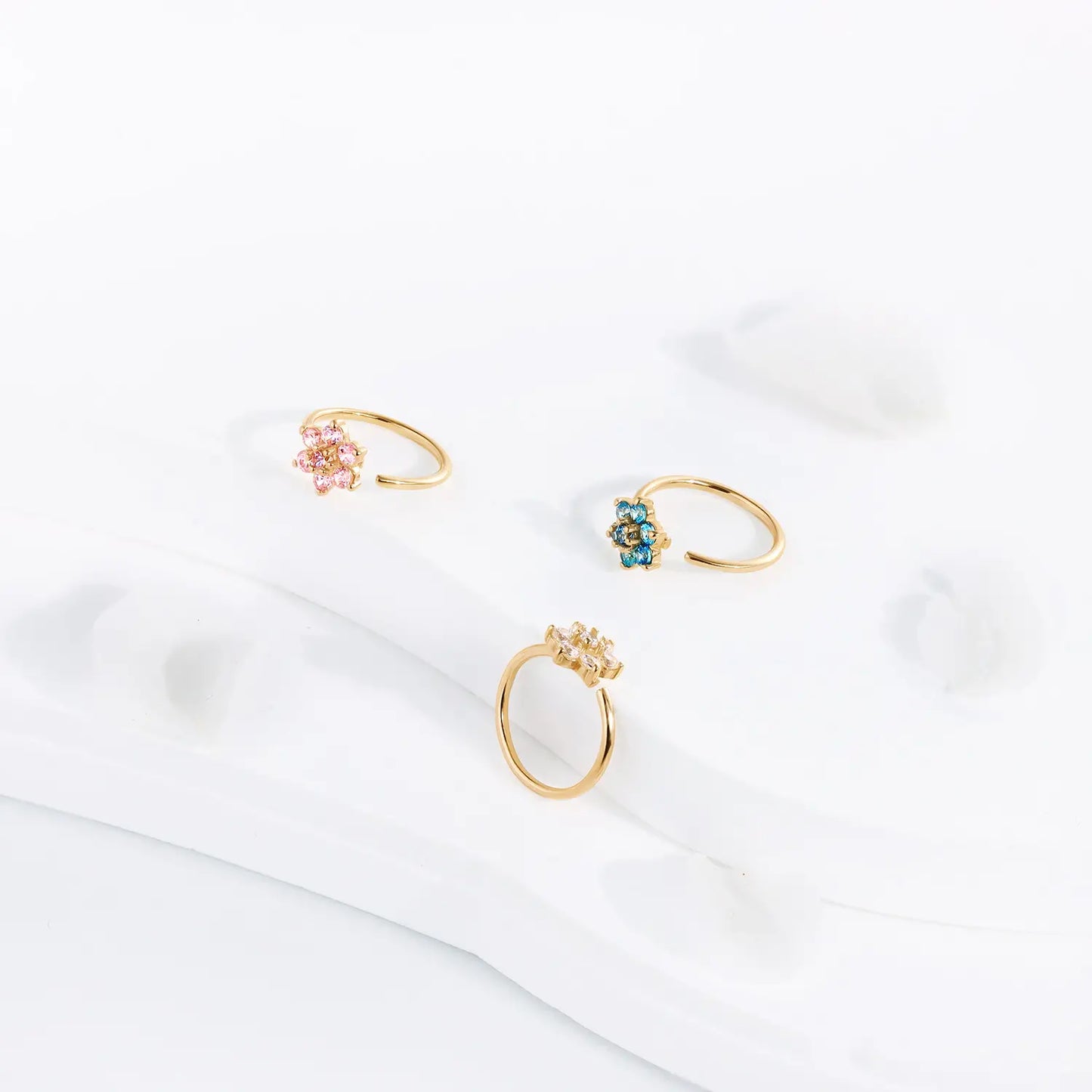 Flower nose ring 14K gold nose piercing with diamond 20G cute nose hoop