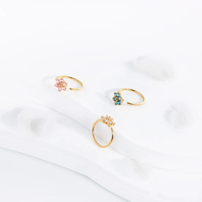 Flower nose ring 14K gold nose piercing with diamond 20G cute nose hoop