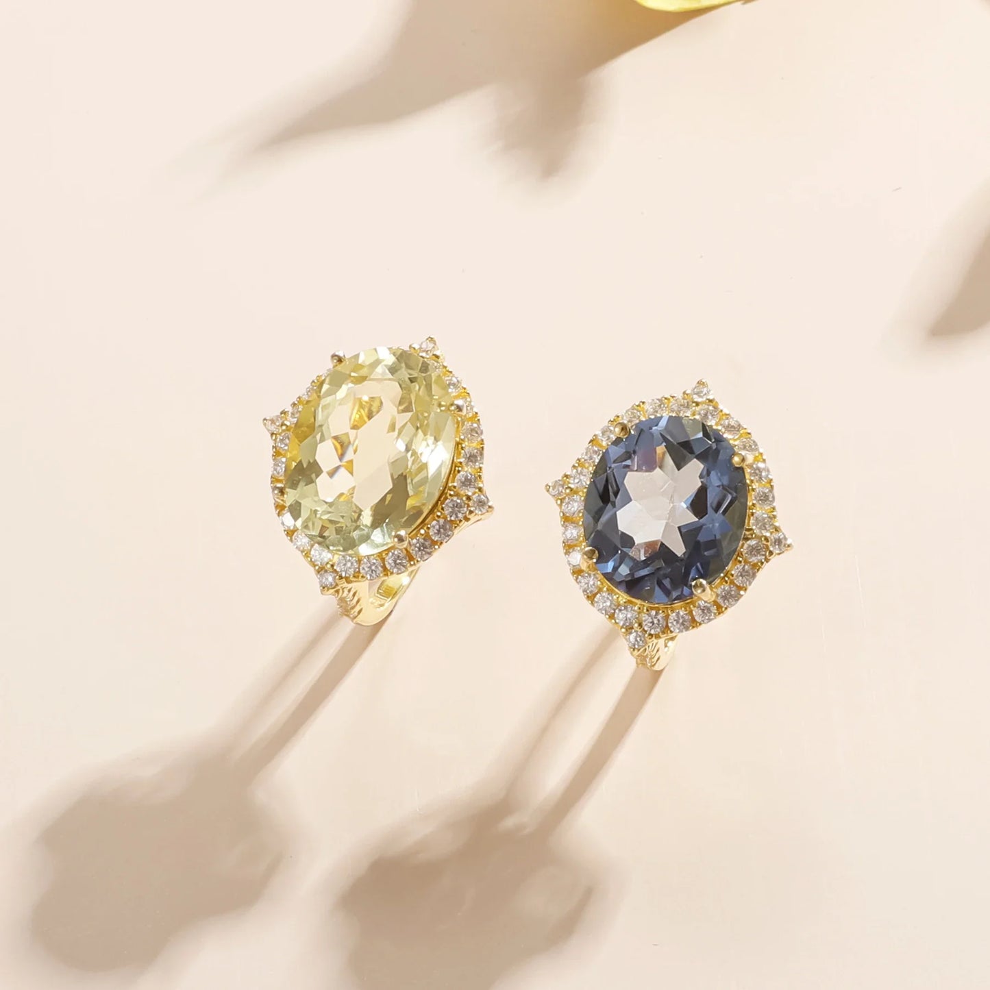 Lemon citrine ring engagement ring with a large yellow citrine and clear cz cocktail ring