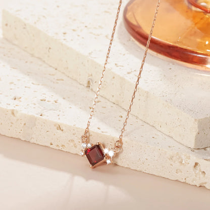 Garnet birthstone necklace with a square red garnet gemstone cute necklace
