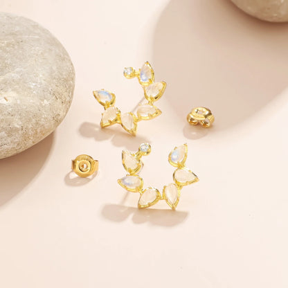 Cluster stud earrings with natural moonstones and blue topaz bridal cluster earrings