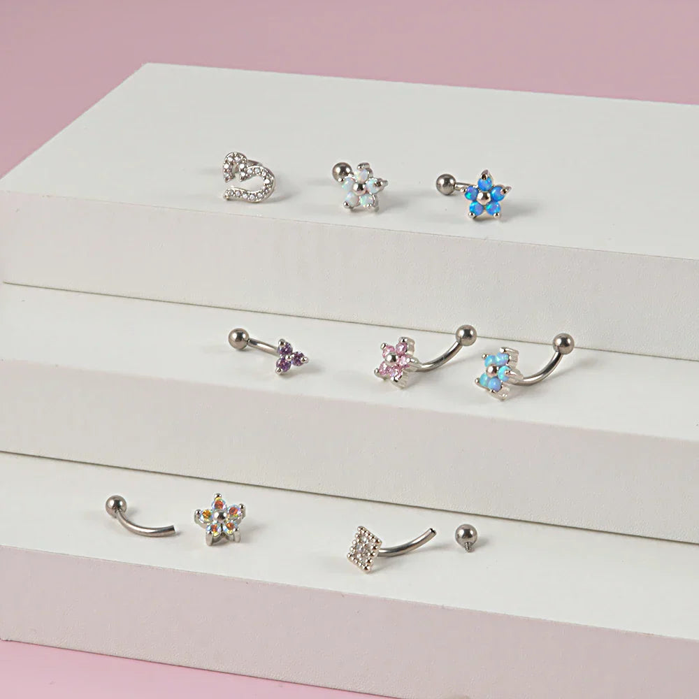 Cute jestrum piercing with clear pink rainbow diamond titanium curved barbell