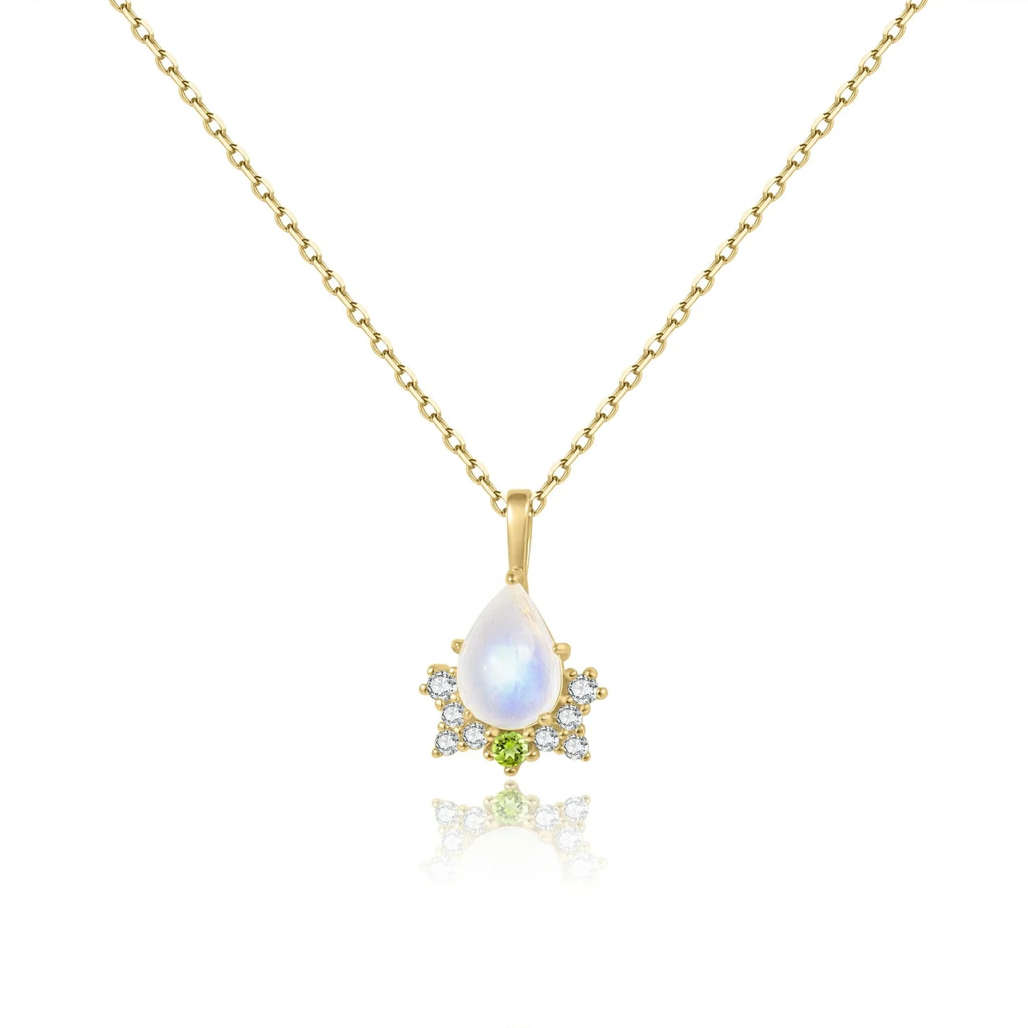 Antique-style moonstone necklace with a green cz stone statement necklace