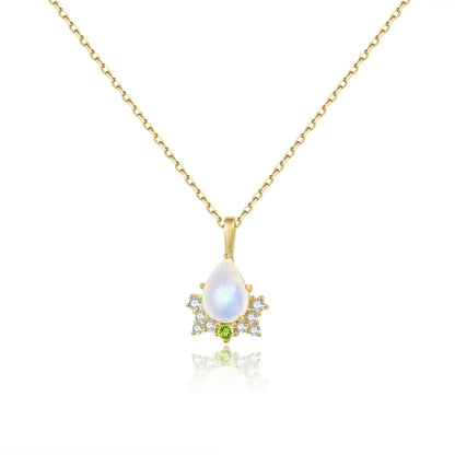 Antique-style moonstone necklace with a green cz stone statement necklace