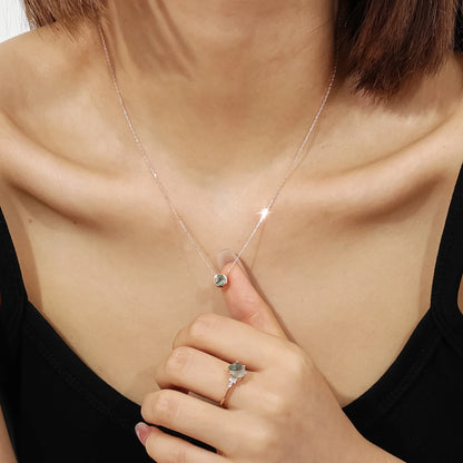 Moss agate necklace rose gold tiny and dainty in a hexagon shape