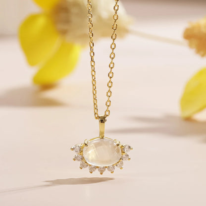 Gold moonstone necklace with clear cz stones gold necklace for women