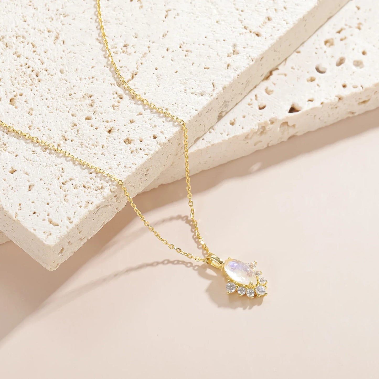 Dainty moonstone necklace with diamond cz stones cute necklace