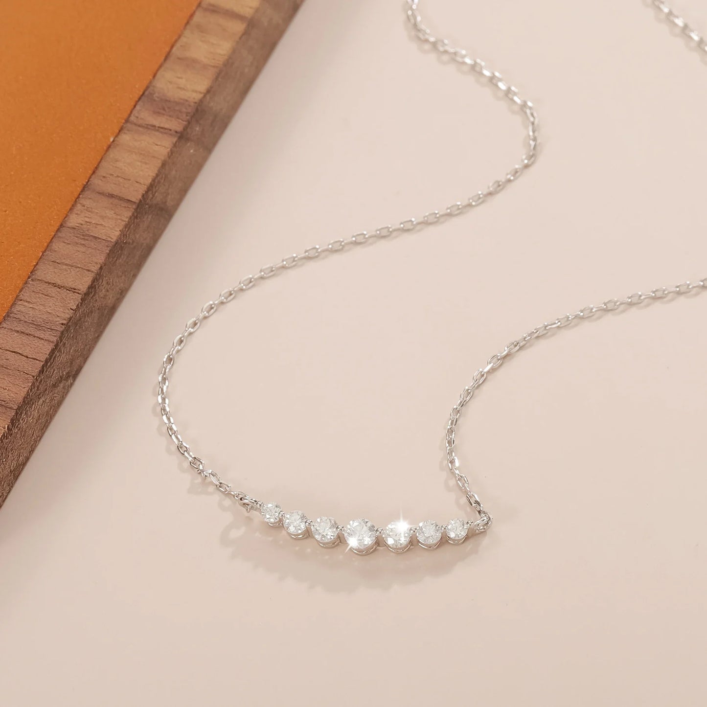 Moissanite necklace with 7 moissanite stones dainty moissanite necklace 2mm 3mm