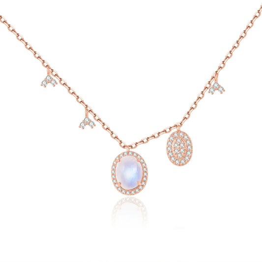 Rose gold moonstone necklace with multiple pendants women's necklace