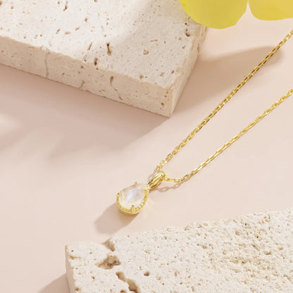 Moonstone crystal necklace in a teardrop shape dainty gold necklace
