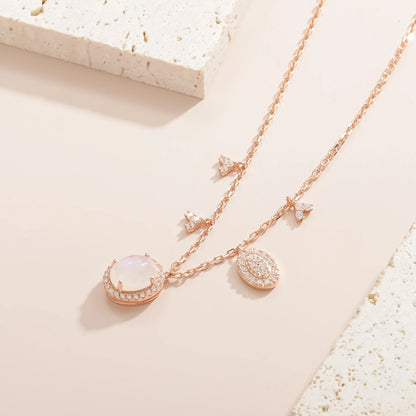 Rose gold moonstone necklace with multiple pendants women's necklace