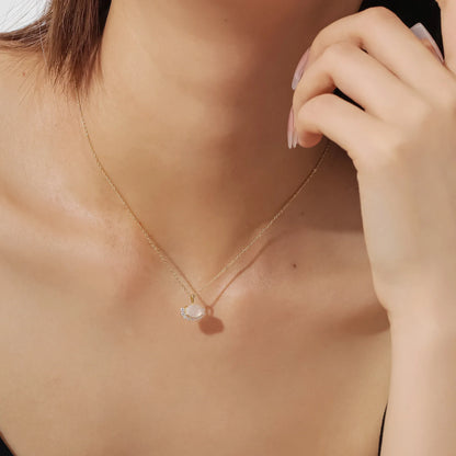 Gold moonstone necklace with clear cz stones gold necklace for women