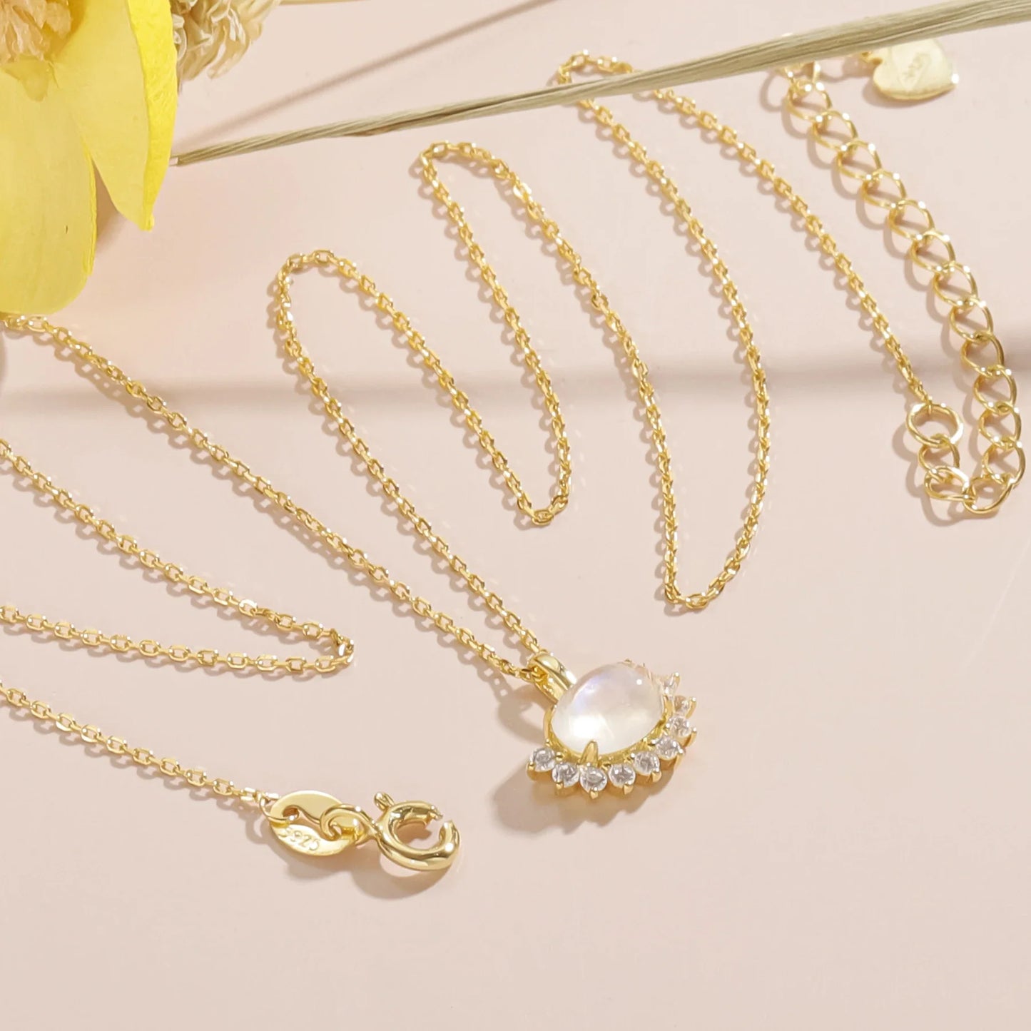 Gold moonstone necklace with clear cz stones gold necklace for women