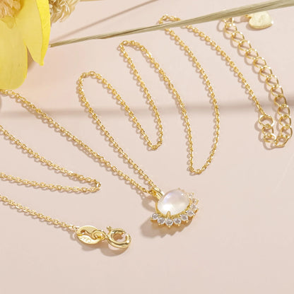 Gold moonstone necklace with clear cz stones gold necklace for women