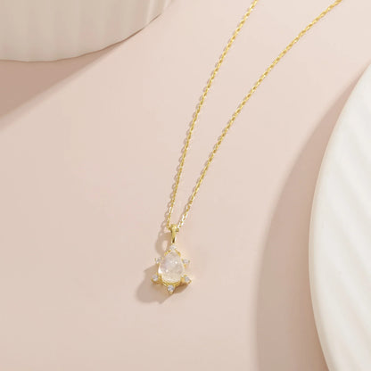 Moonstone pendant necklace teardrop with diamond cz stones mama necklace