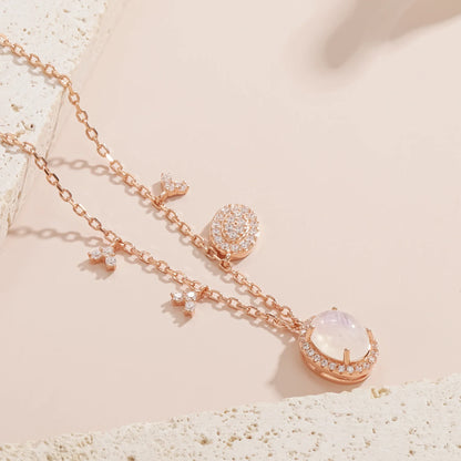 Rose gold moonstone necklace with multiple pendants women's necklace