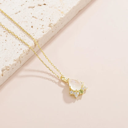 Antique-style moonstone necklace with a green cz stone statement necklace