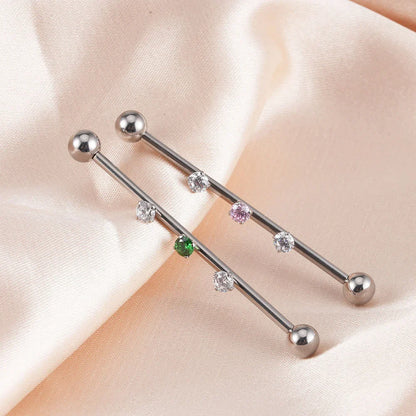 Cute industrial piercing titanium 14G feminine industrial barbell piercing silver with cz 36mm 38mm