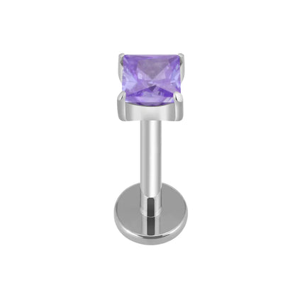 Pink diamond stud earring blue green purple clear square diamond earring titanium 16G flat back