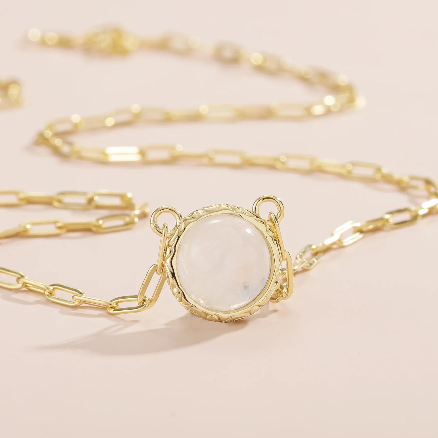 Moonstone gem necklace with a thick paperclip chain sterling silver necklace 45cm