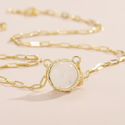 Moonstone gem necklace with a thick paperclip chain sterling silver necklace 45cm