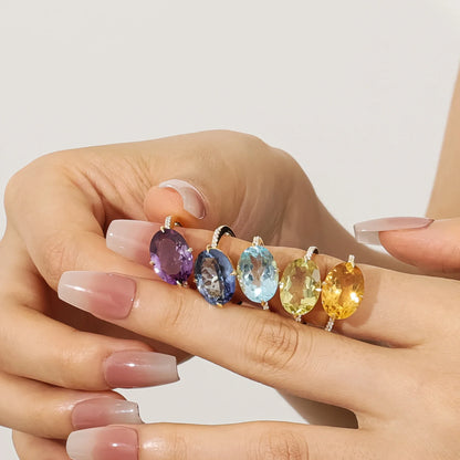 Cocktail rings with large oval gemstones amethyst topaz citrine lemon quartz mystic quartz