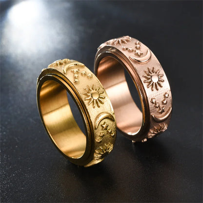 Black fidget ring black stainless steel spinner ring sun moon star