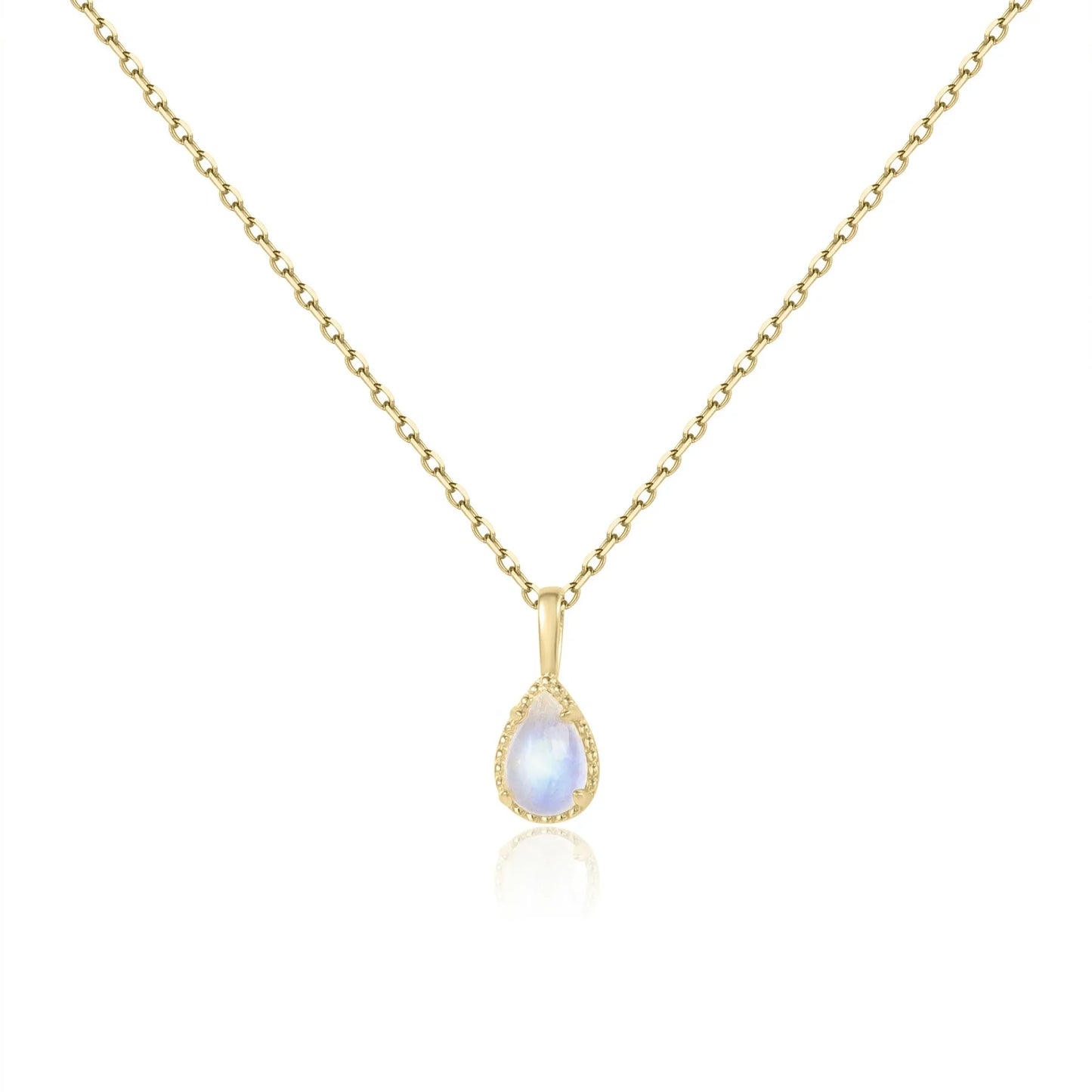 Moonstone crystal necklace in a teardrop shape dainty gold necklace