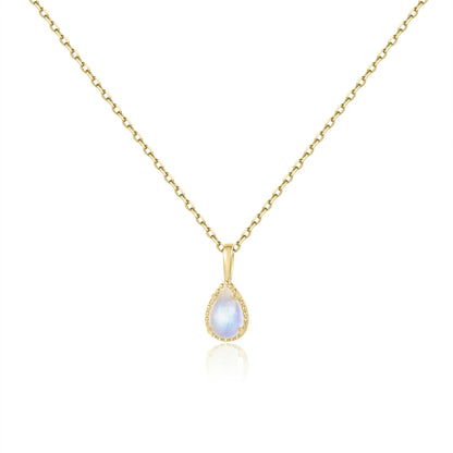 Moonstone crystal necklace in a teardrop shape dainty gold necklace