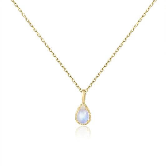 Moonstone crystal necklace in a teardrop shape dainty gold necklace