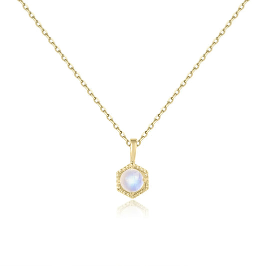 White moonstone necklace hexagon for women