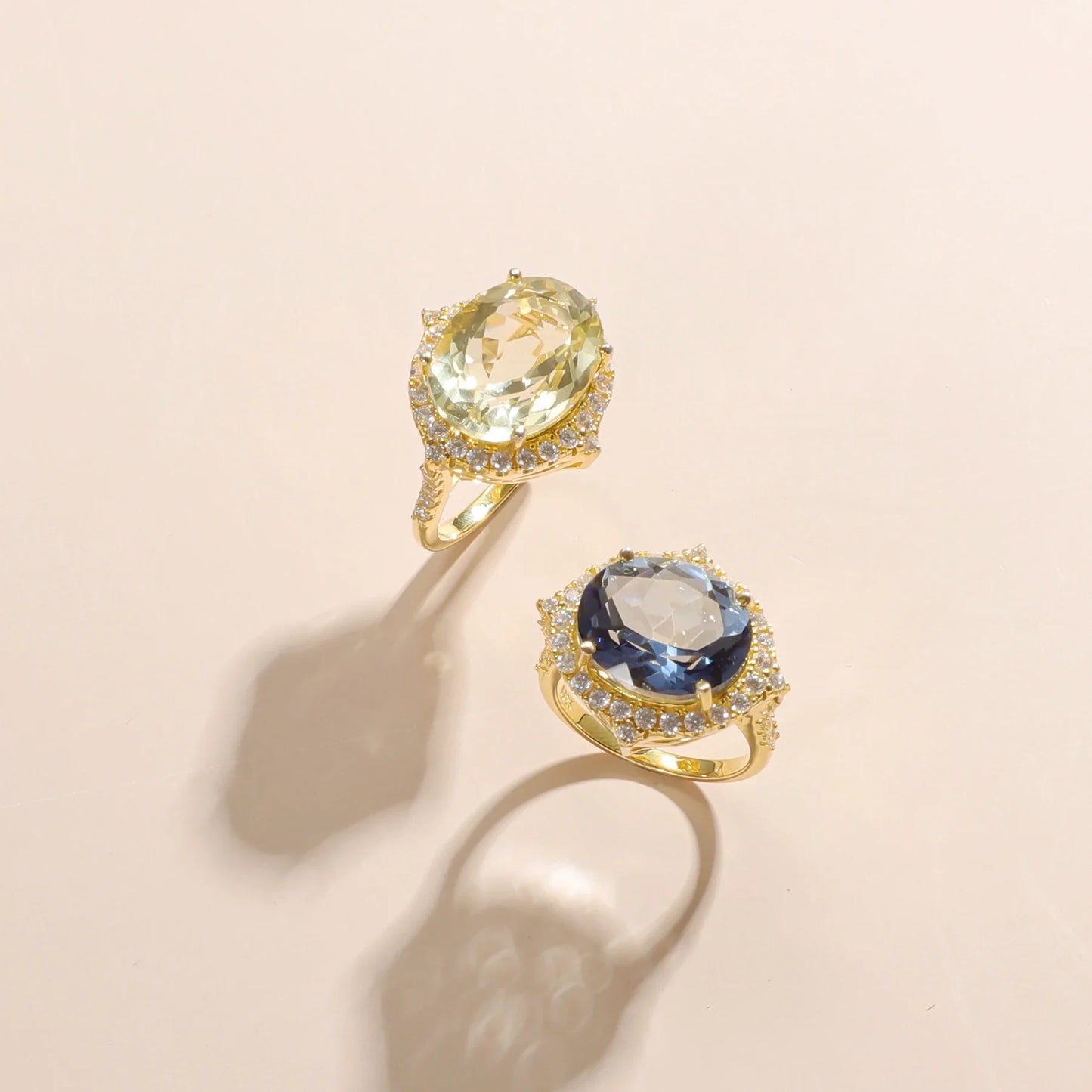 Lemon citrine ring engagement ring with a large yellow citrine and clear cz cocktail ring