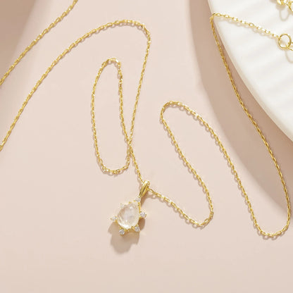 Moonstone pendant necklace teardrop with diamond cz stones mama necklace