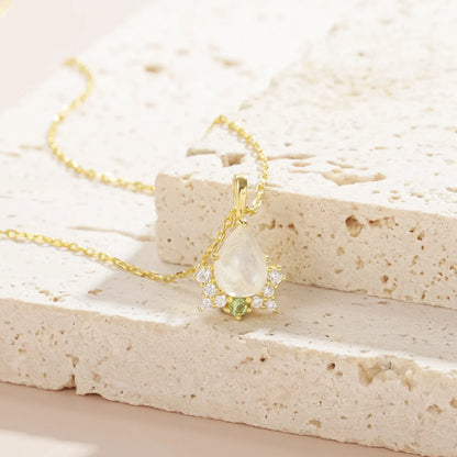 Antique-style moonstone necklace with a green cz stone statement necklace