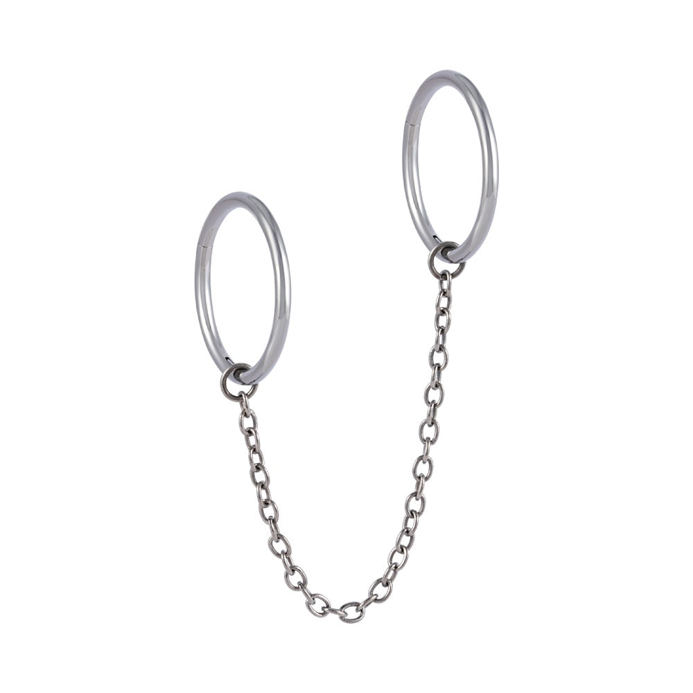 Helix to lobe chain earring with hoops titanium 16G