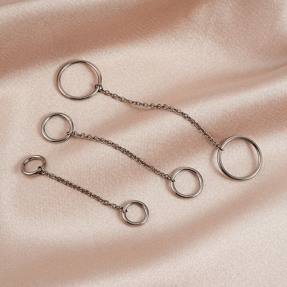 Helix to lobe chain earring with hoops titanium 16G