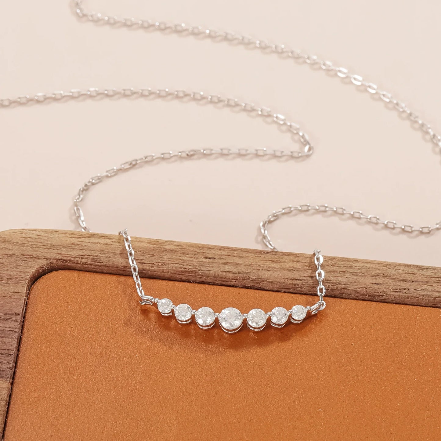 Moissanite necklace with 7 moissanite stones dainty moissanite necklace 2mm 3mm