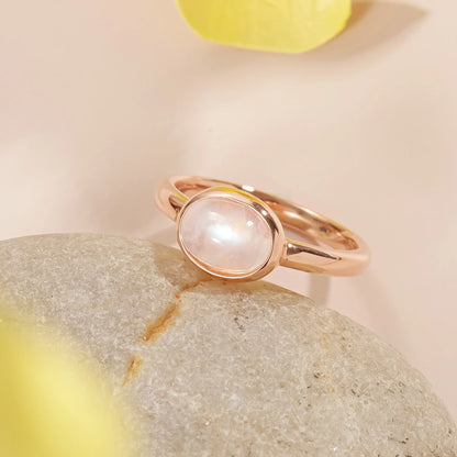 Moonstone bezel ring with an oval moonstone rose gold ring mother's ring