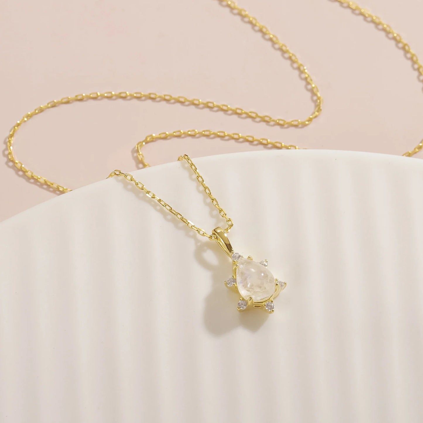 Moonstone pendant necklace teardrop with diamond cz stones mama necklace