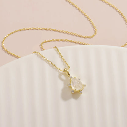 Moonstone pendant necklace teardrop with diamond cz stones mama necklace
