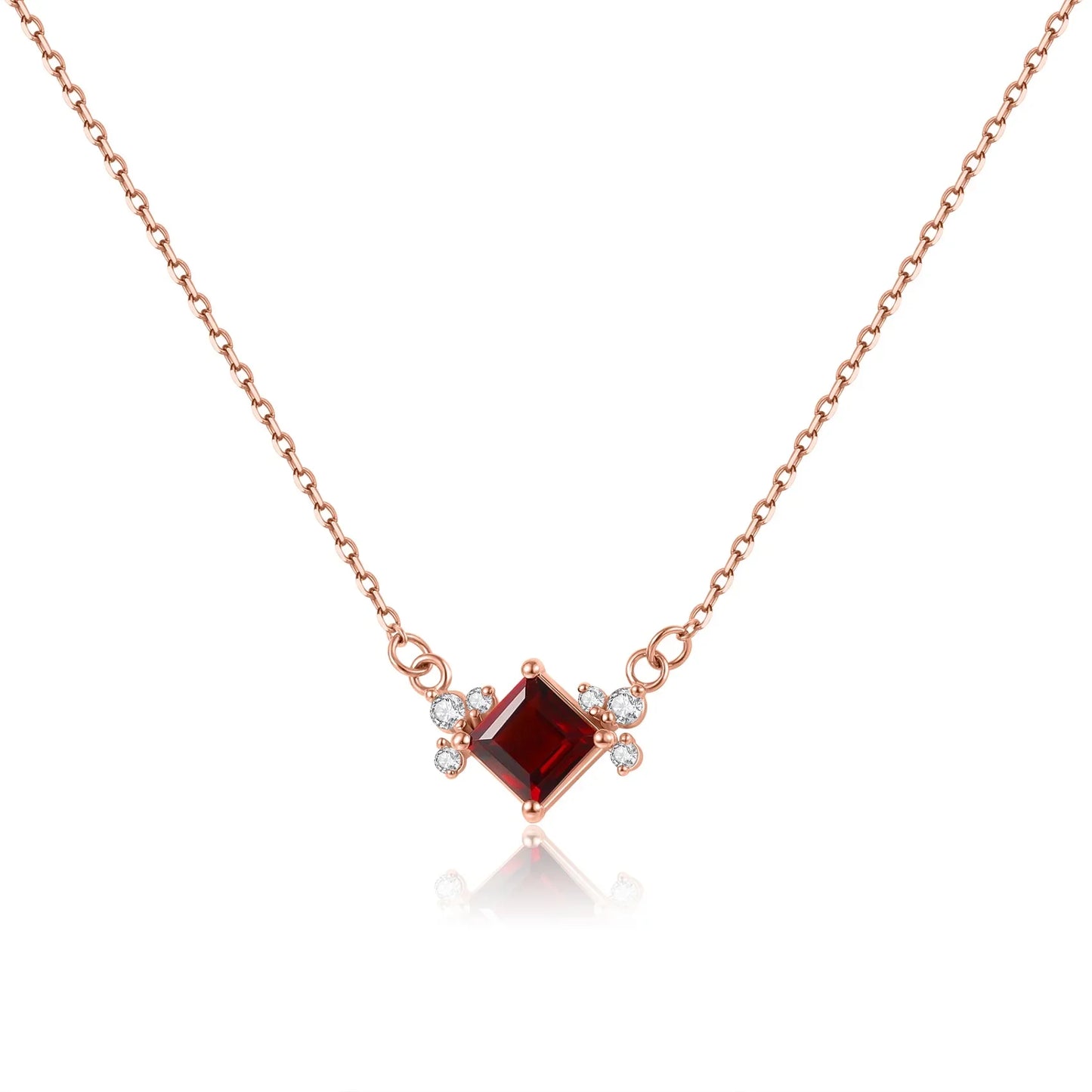 Garnet birthstone necklace with a square red garnet gemstone cute necklace