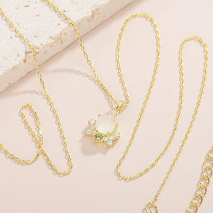 Antique-style moonstone necklace with a green cz stone statement necklace