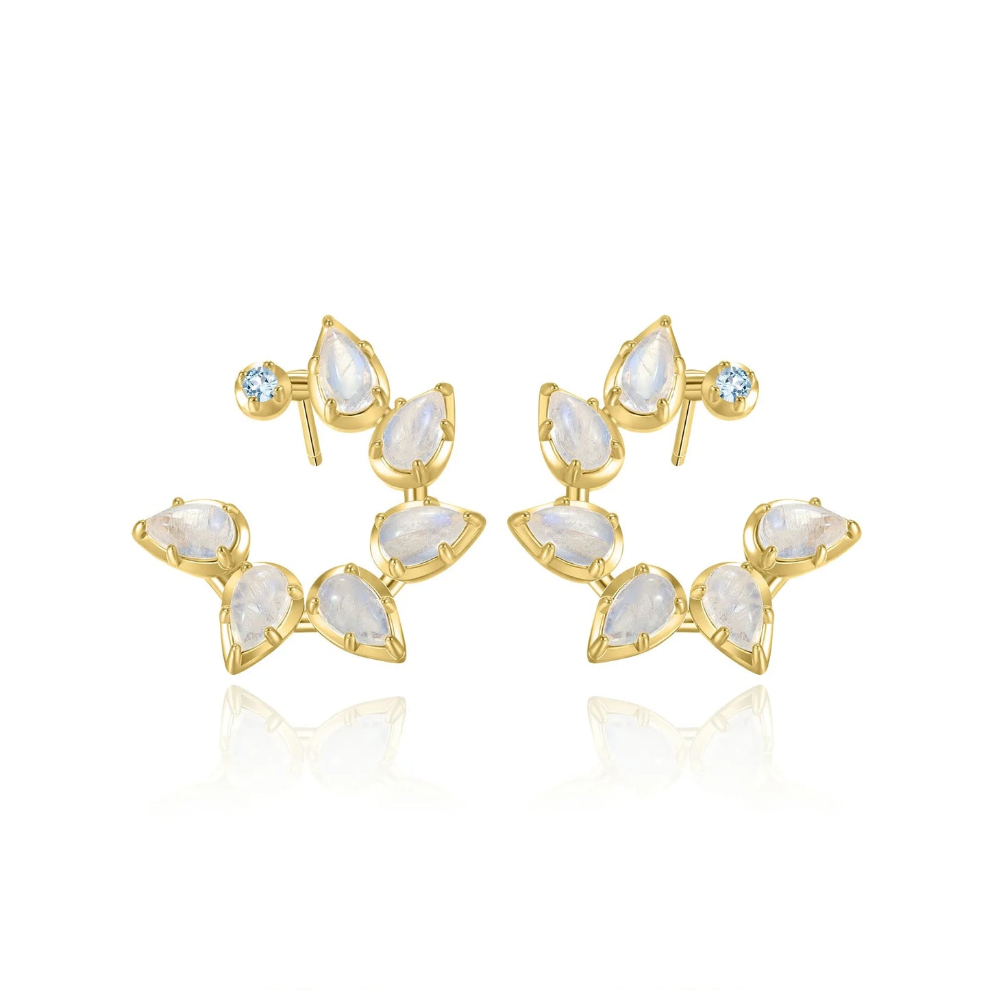 Cluster stud earrings with natural moonstones and blue topaz bridal cluster earrings