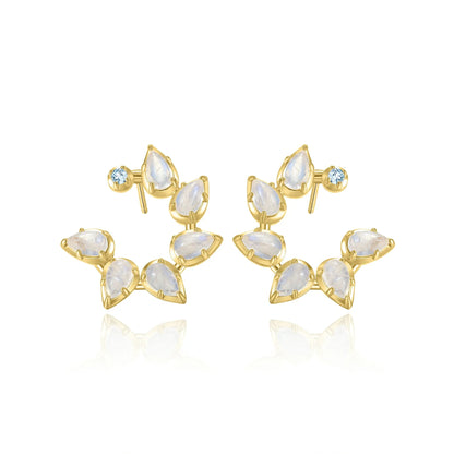 Cluster stud earrings with natural moonstones and blue topaz bridal cluster earrings
